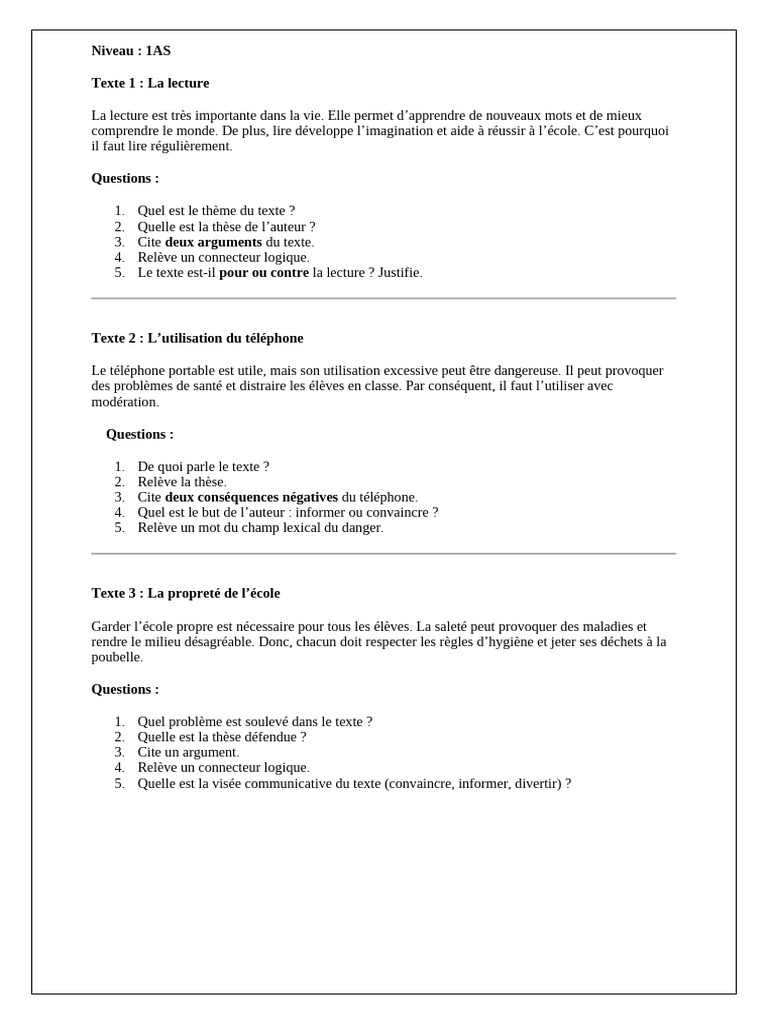 Importance de la lecture et propreté scolaire | PDF