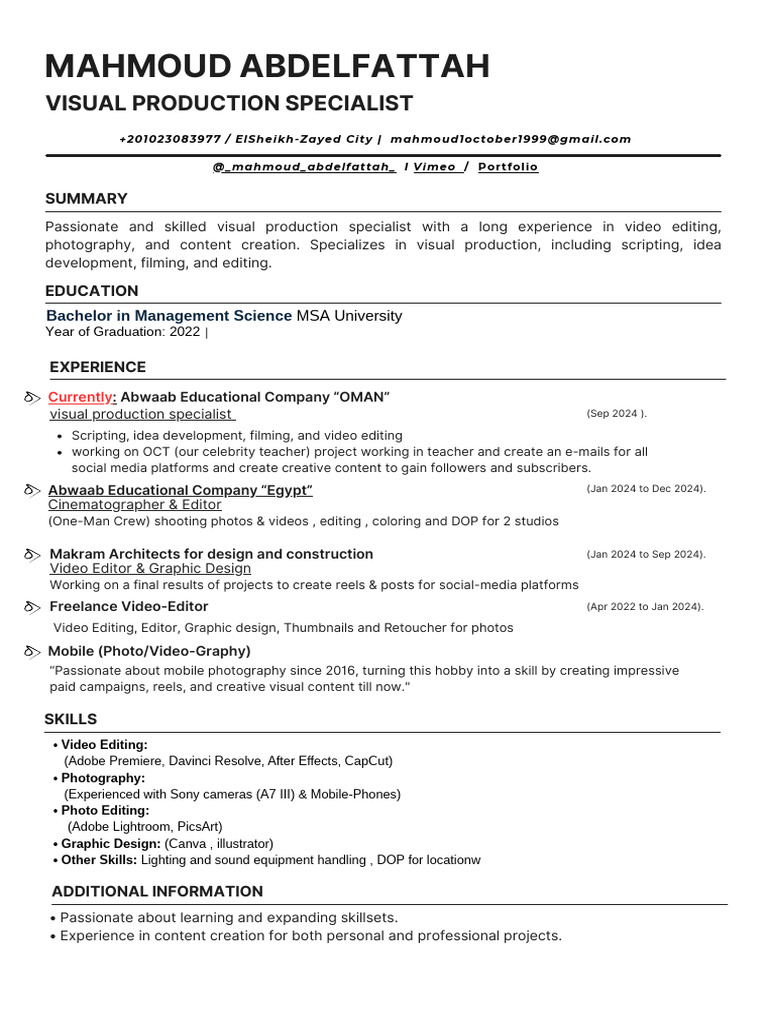 Visual Production Specialist Profile | PDF
