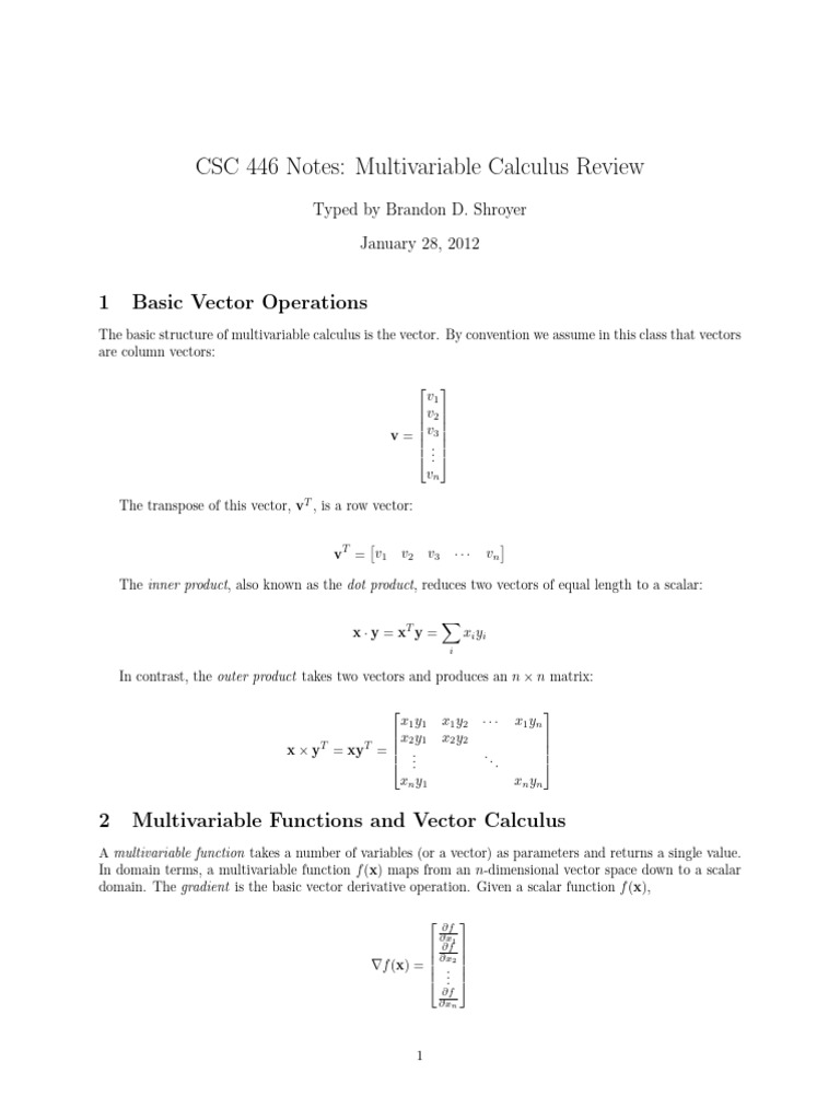 Multivariable Calculus Review Notes | PDF | Gradient | Eigenvalues And ...