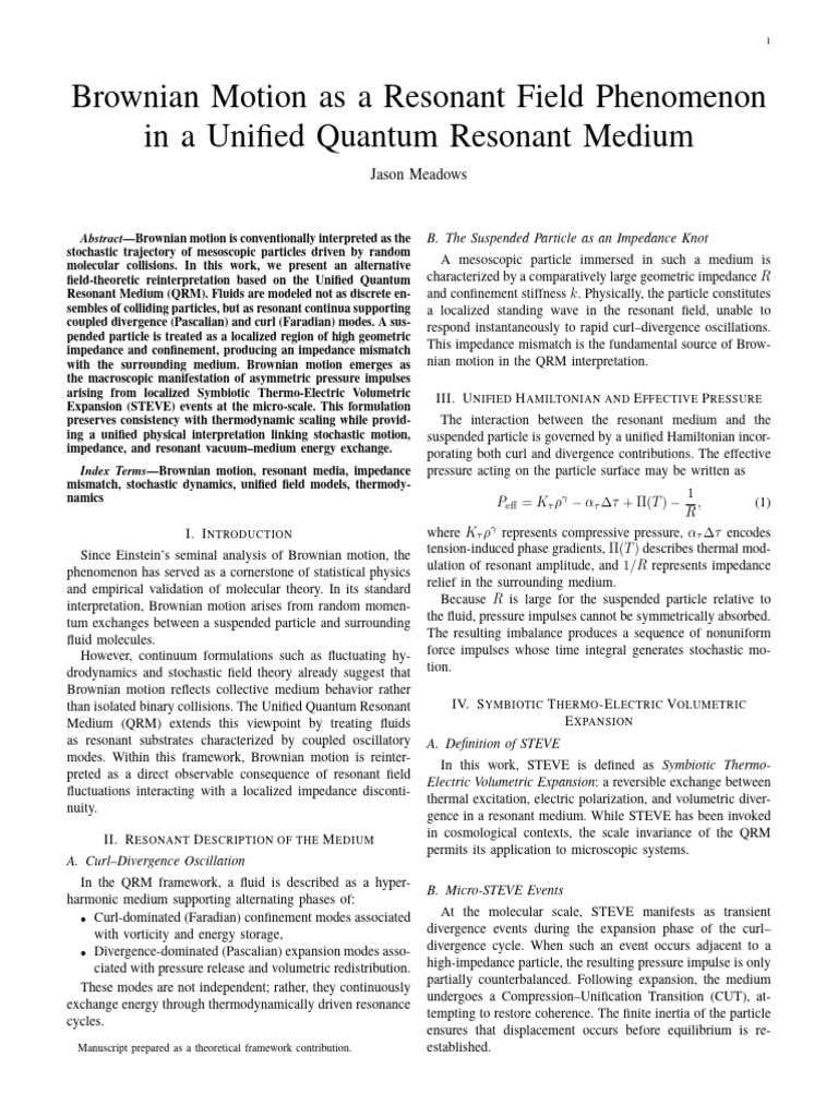 Brownian Motion in Quantum Resonant Medium | PDF | Brownian Motion | Waves