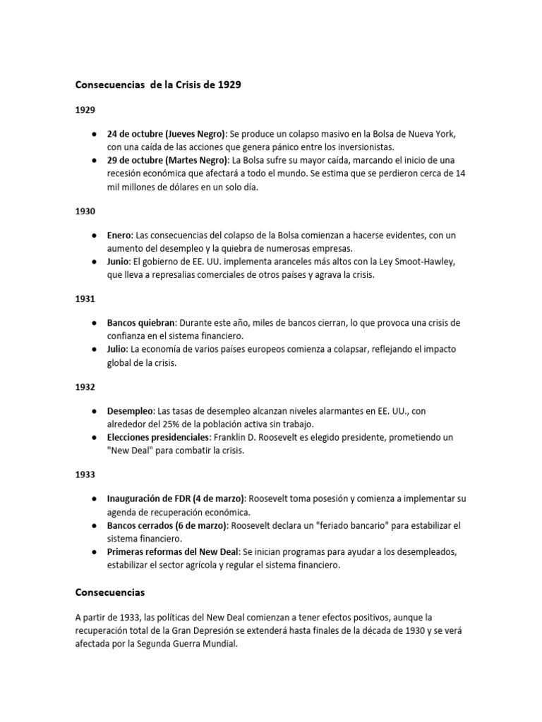 Consecuencias Crisis 1929 | PDF | Nuevo acuerdo | Gran depresion
