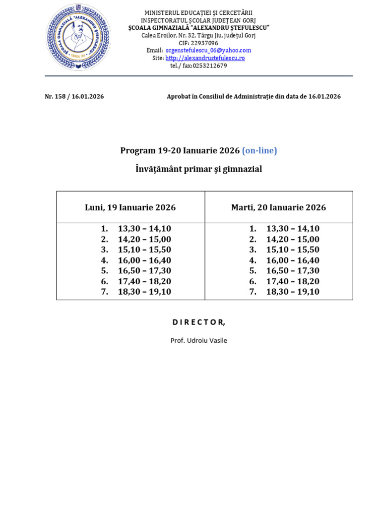 Program Orar Simulare EN8 Ian 2026 | PDF