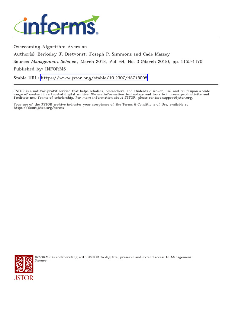 Reducing Algorithm Aversion in Forecasting | PDF | Forecasting ...