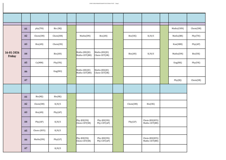 I PUC Science Time Table 2026 | PDF