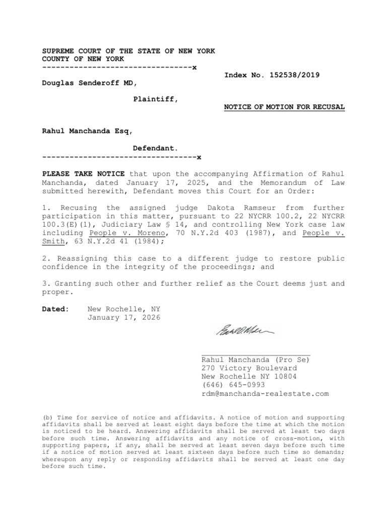 Motion for Judge Recusal in NY Case | PDF | Legal Procedure | Justice