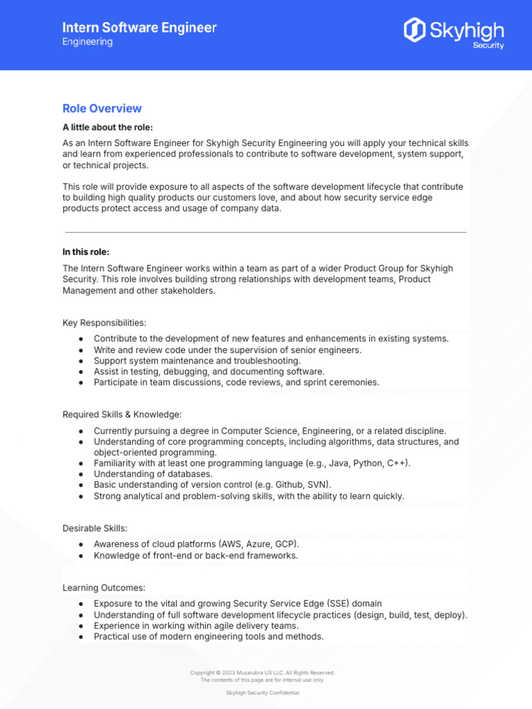 INTERNAL Intern Software Engineer - Job Description (1) | PDF ...