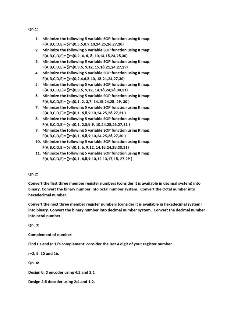 K-Map Minimization and Number Conversion Tasks | PDF