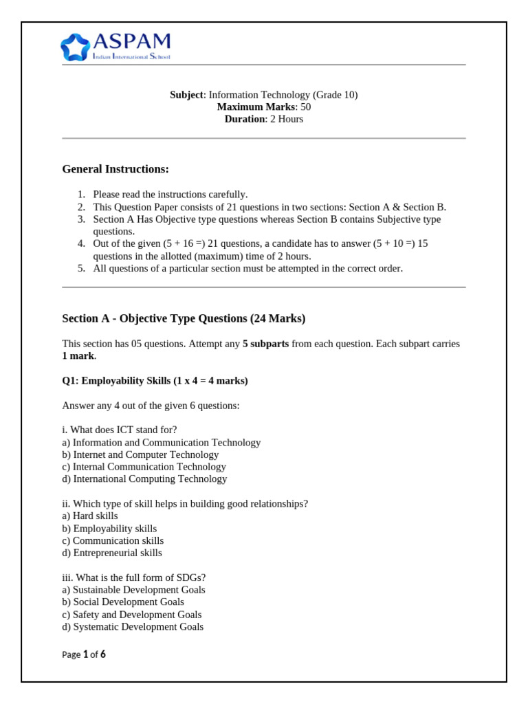 Grade 10 It PAPER 1 Practices Paper | PDF | Spreadsheet | Databases