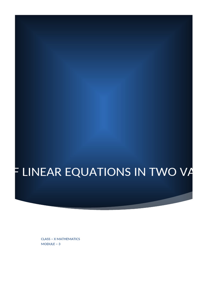 Linear Equations in Two Variables Guide | PDF | Equations | System Of ...