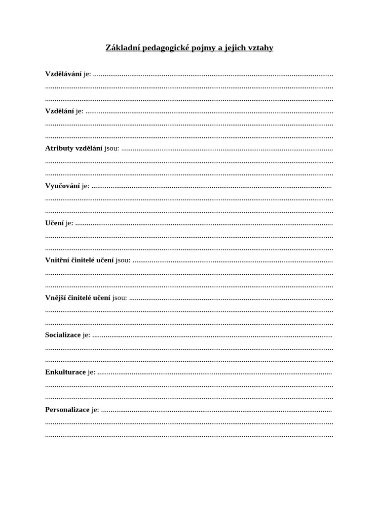 Základní Pedagogické Pojmy a Jejich Vztahy | PDF
