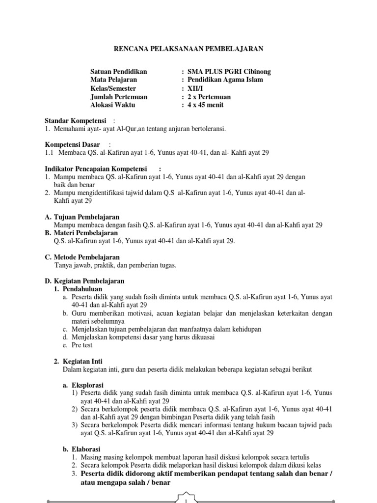 Rpp Pai Berkarakter Kelas Xii Semester Ganjil