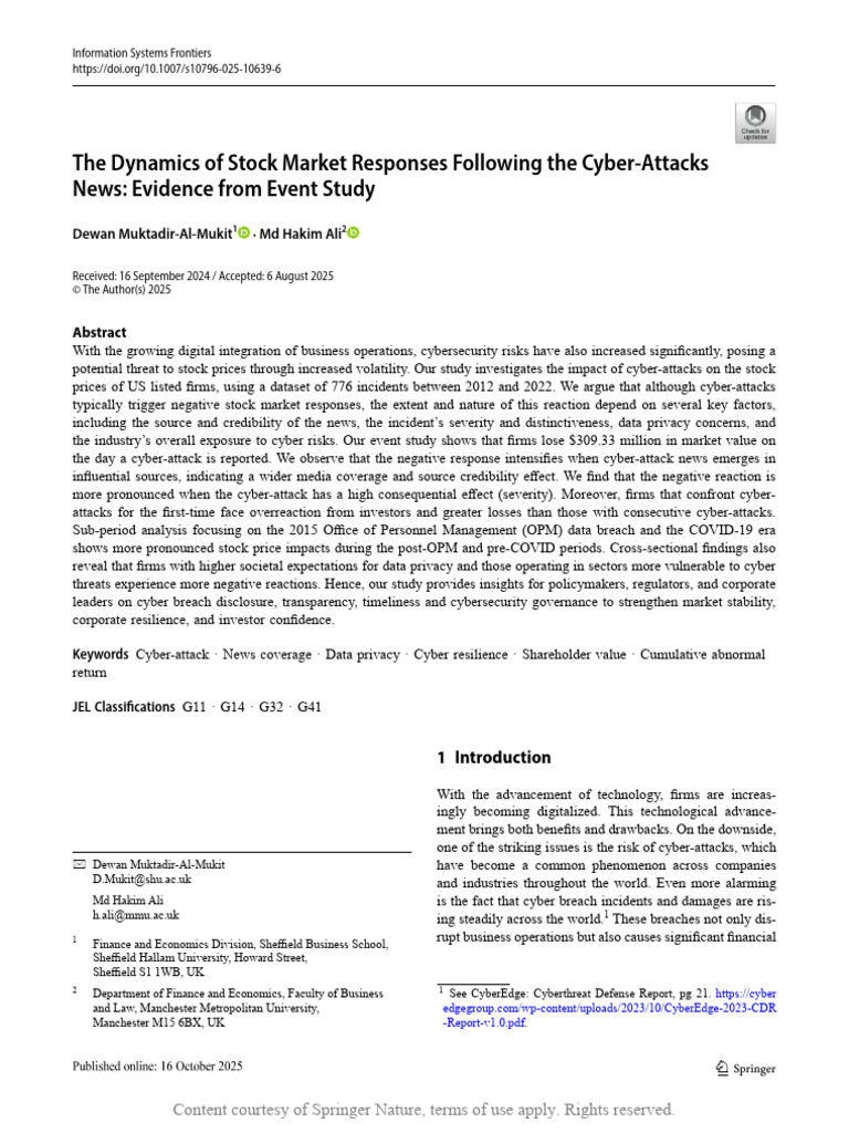 Cyber-Attacks and Stock Price Impact | PDF | Computer Security | Security