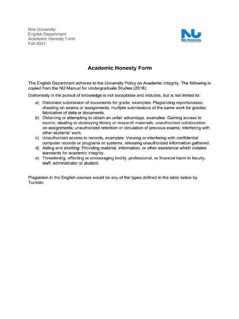 Academic Honesty Form | PDF
