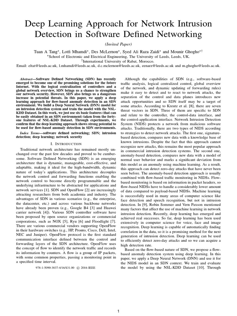Deep Learning for SDN Intrusion Detection | PDF | Receiver Operating ...