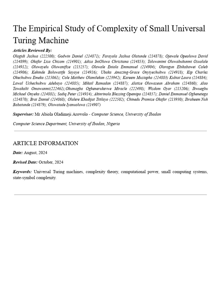 Complexity of Small Universal Turing Machines | PDF | Computational ...