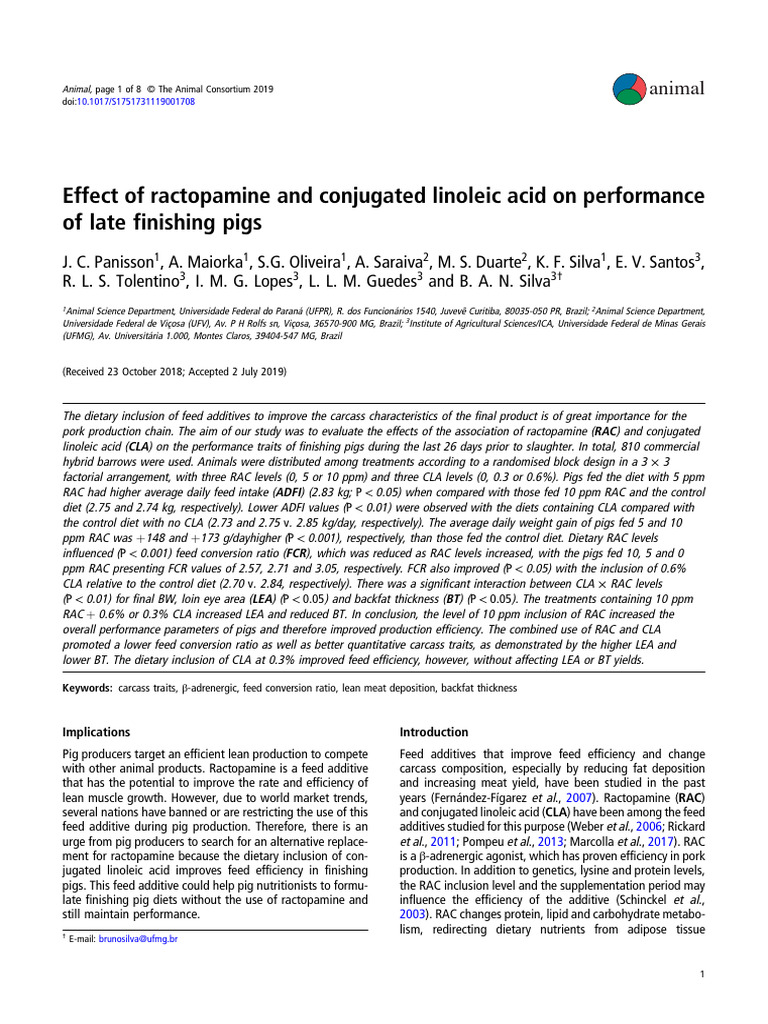 Ractopamine and CLA Effects on Pigs | PDF | Livestock