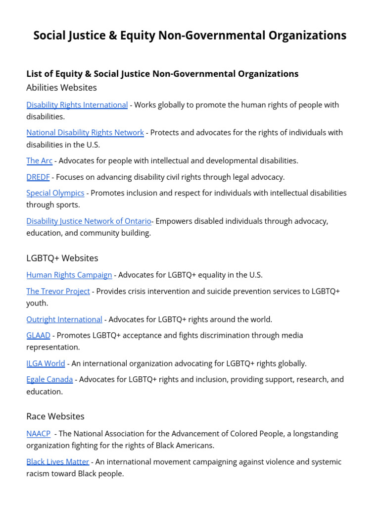 List of Social Justice NGOs Worldwide | PDF | Mental Health ...