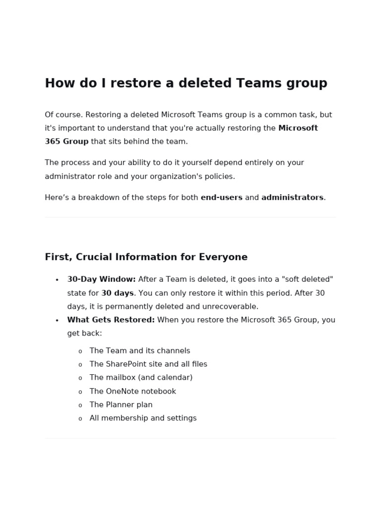 Restore Deleted Microsoft Teams Group Guide | PDF