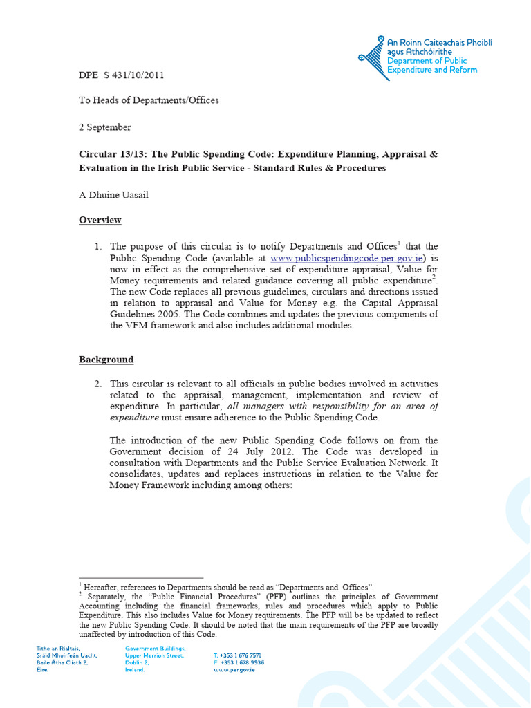 Public Spending Code Guidelines Ireland | PDF | Government Spending ...
