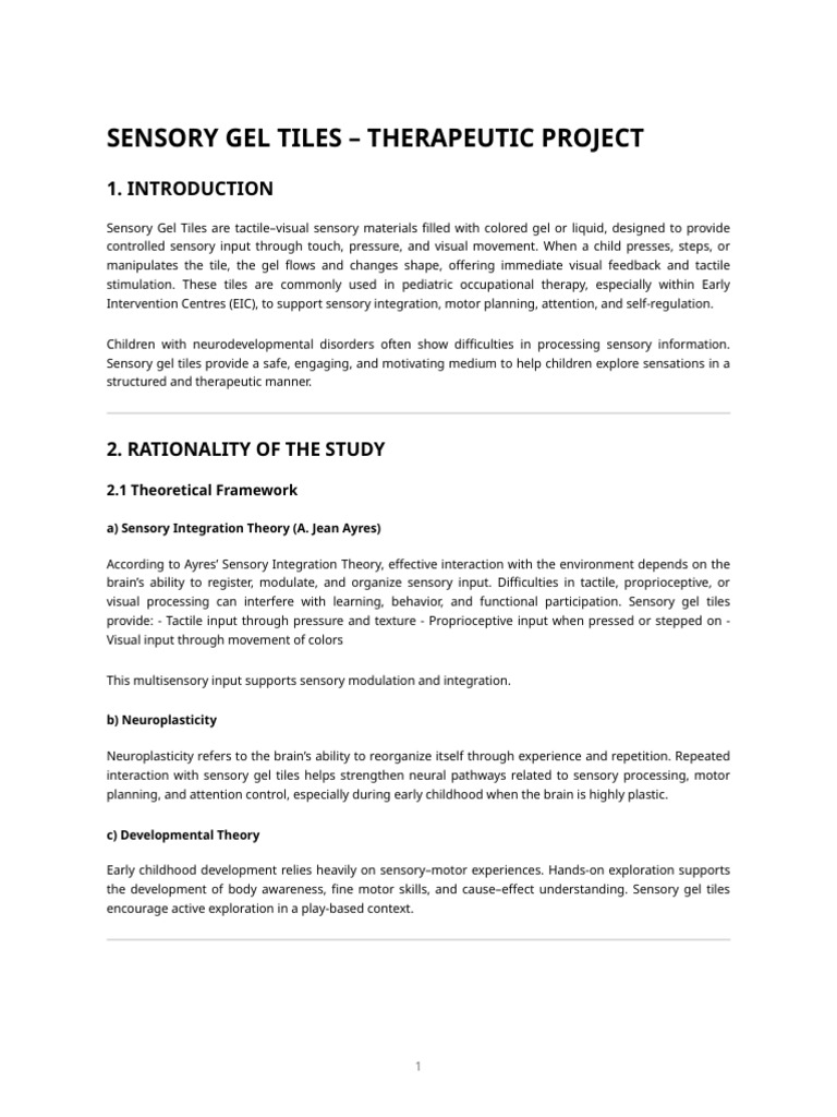 Sensory Gel Tiles – Therapeutic Project File | PDF | Sensory Processing ...