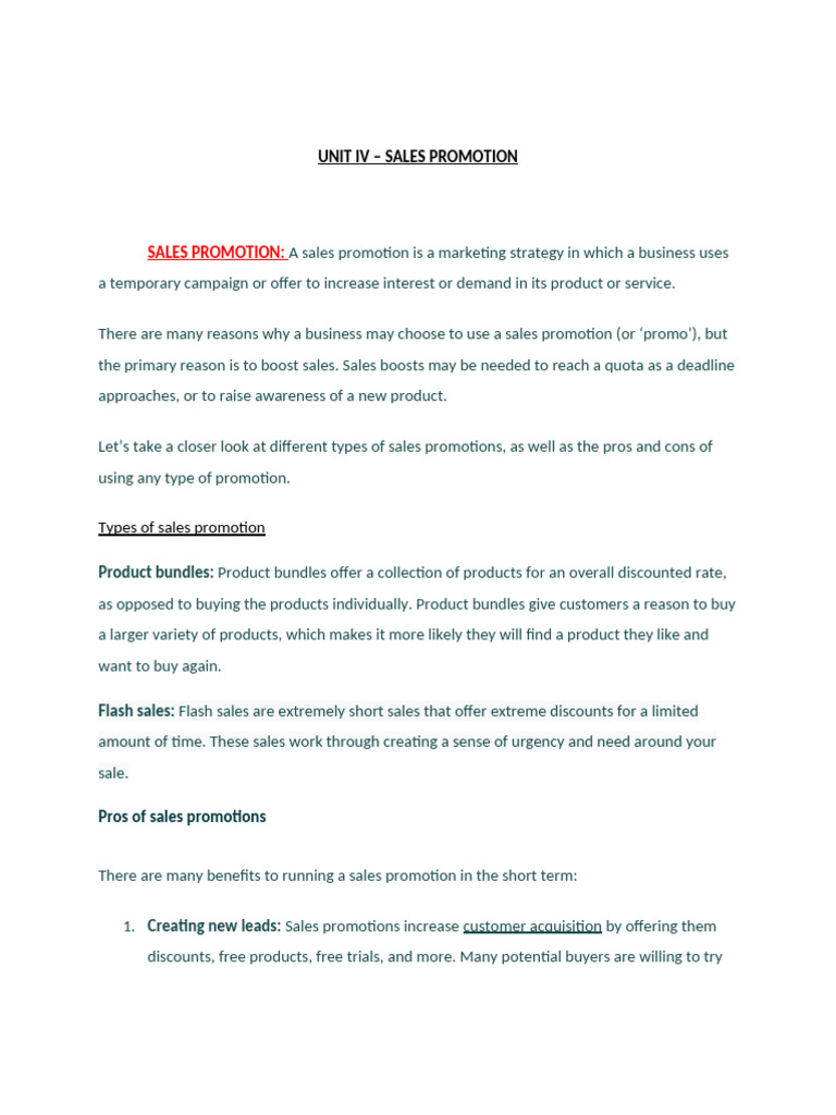 Types and Benefits of Sales Promotions | PDF | Sales | Advertising