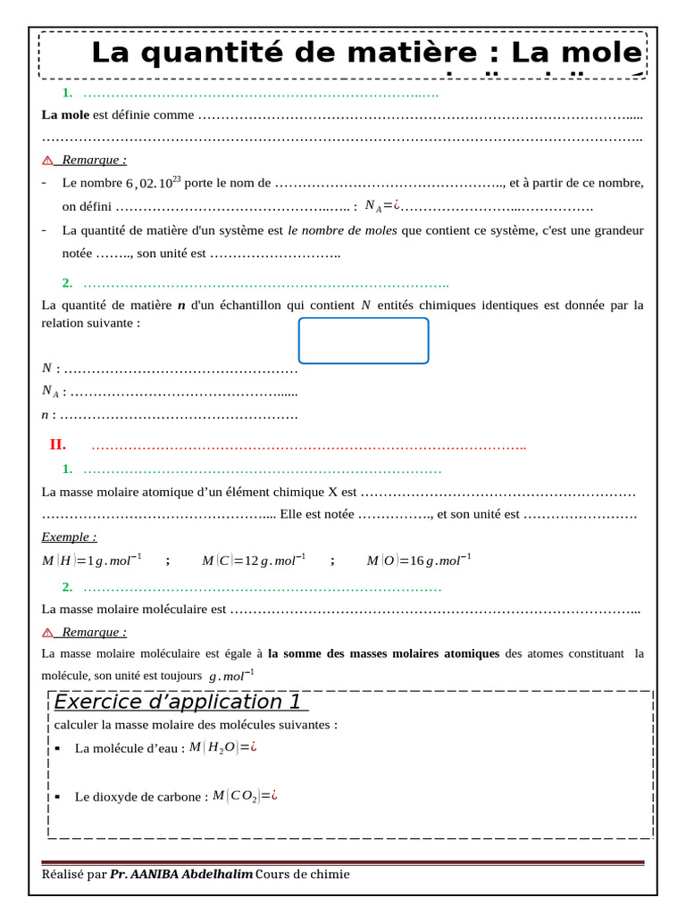 Comprendre la mole et la masse molaire PDF Mole (unité) Chlorure — free download