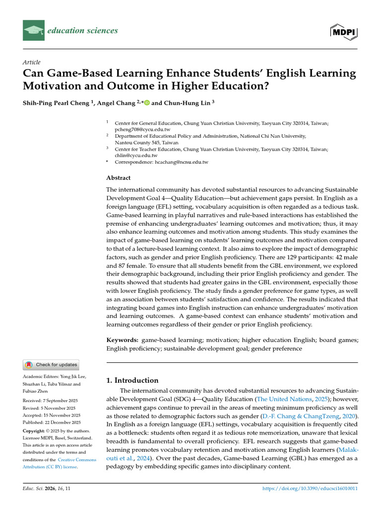 Game-Based Learning in English Education | PDF | Learning | Second ...