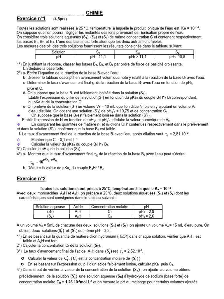 Analyse des solutions acides et basiques en chimie | PDF | Vagues ...