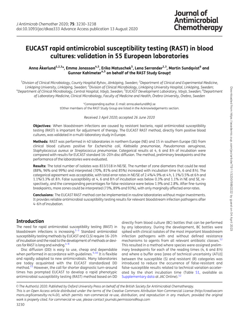EUCAST RAST Validation in Blood Cultures | PDF | Beta Lactamase ...