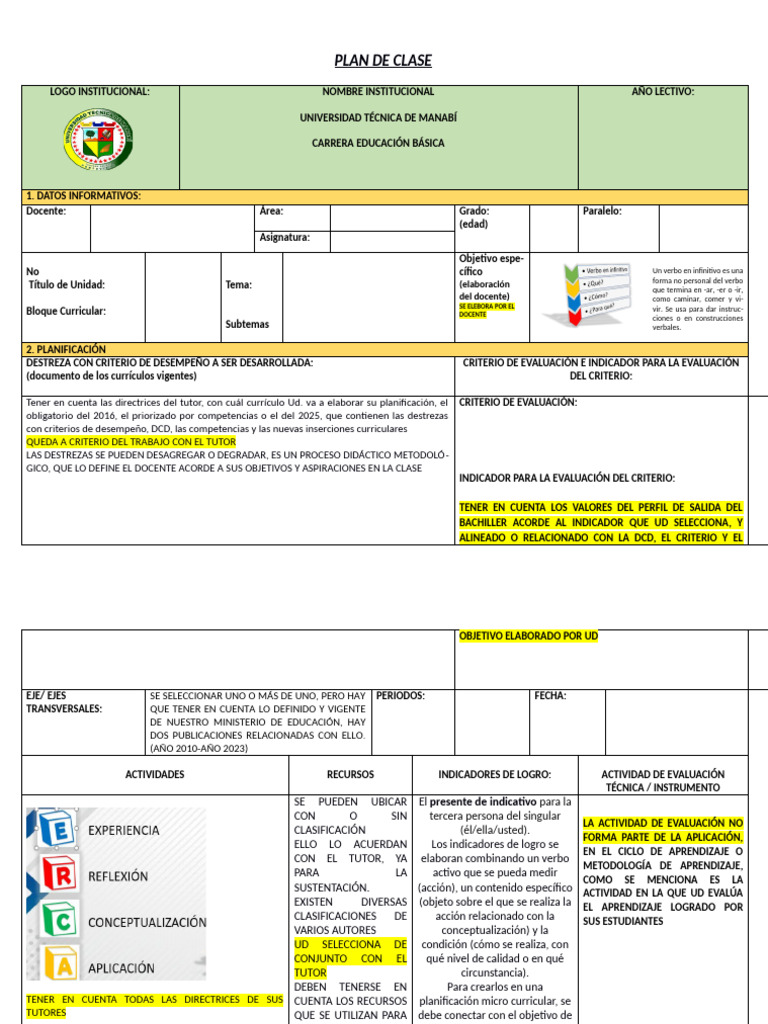 Formato - General de Ejemplo de Plan de Clase. para La Tarea 6a ...