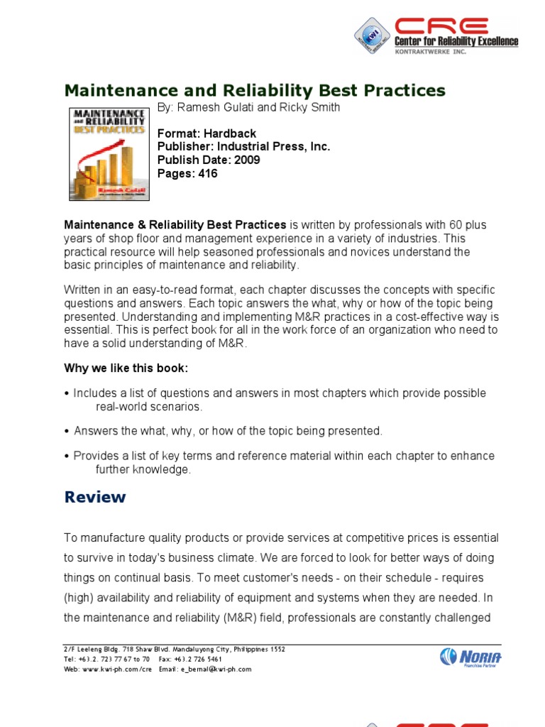 Maintenance & Reliability Best Practices | PDF | Reliability ...