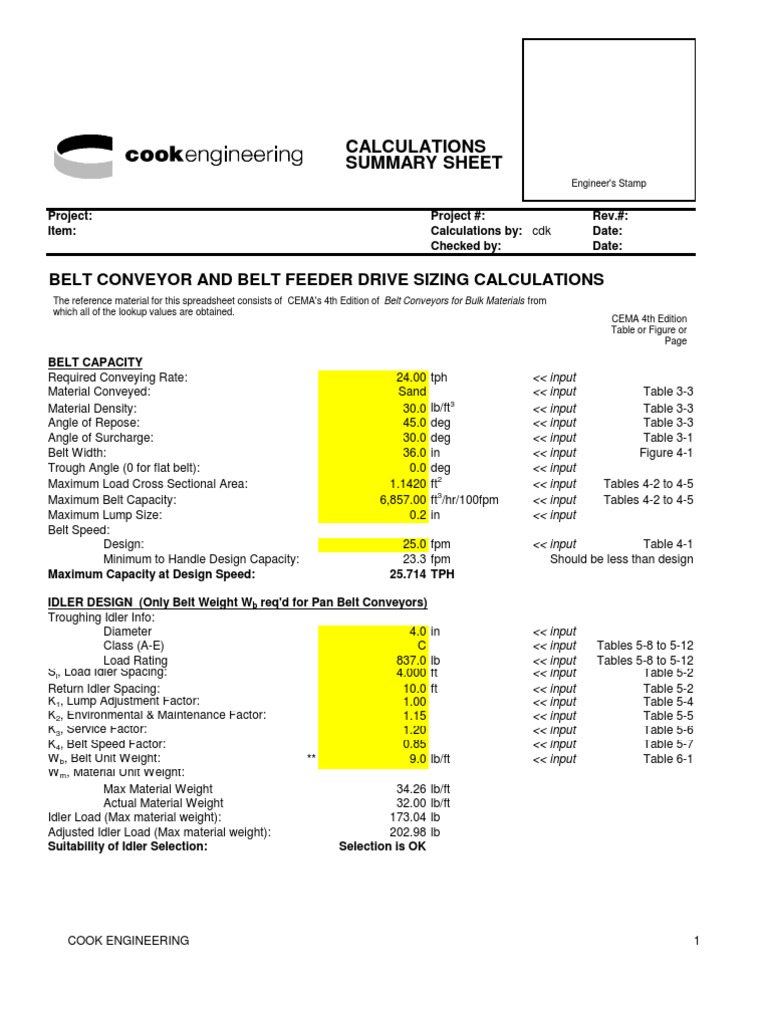 Belt Conveyor Drive Sizing Calculations | PDF | Belt (Mechanical) | Engines