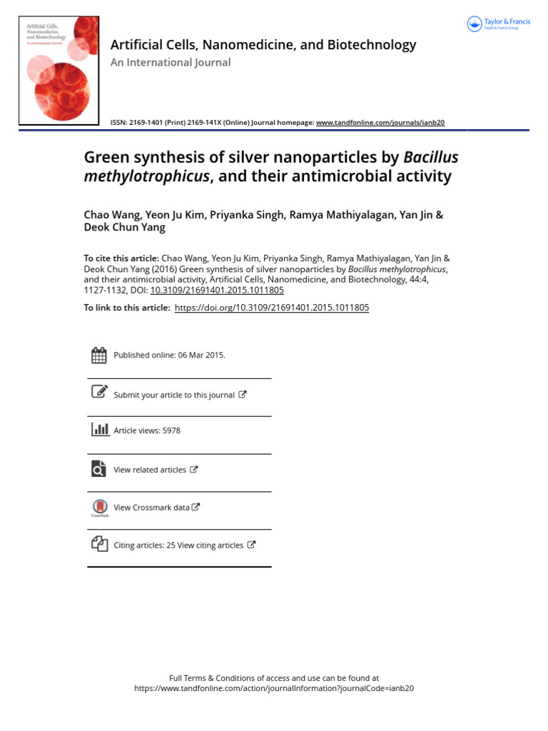 Green Synthesis of Silver Nanoparticles | PDF | Biology