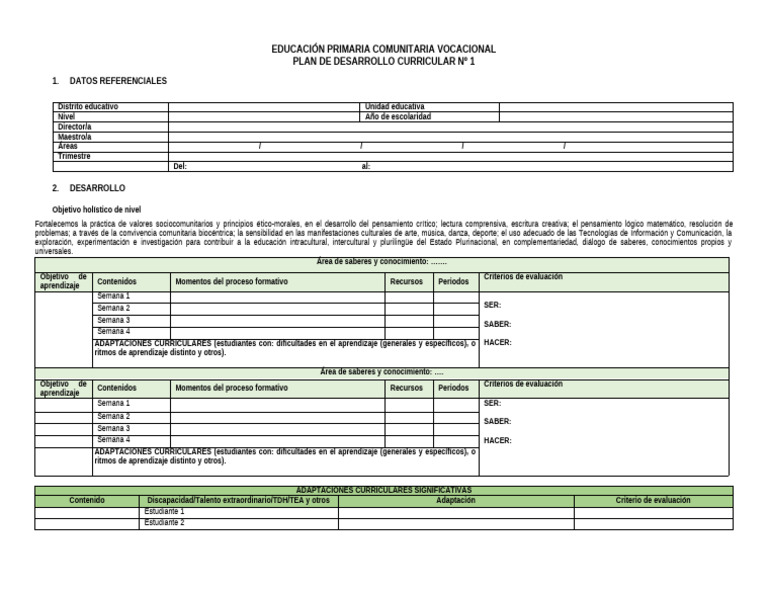 Plan Curricular Educación Primaria Comunitaria | PDF | Plan de estudios ...