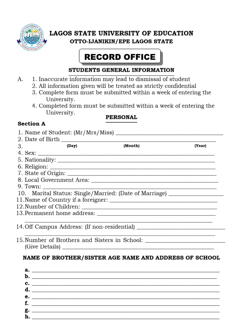 Lagos State University Student Info Form | PDF | Chess Openings | Chess ...