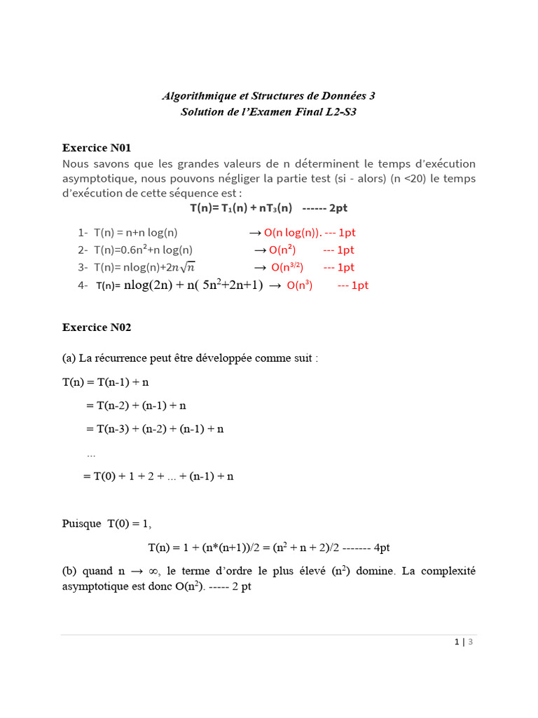 Solutions Examen Algorithmique L2-S3 | PDF | Algorithmes et structures ...