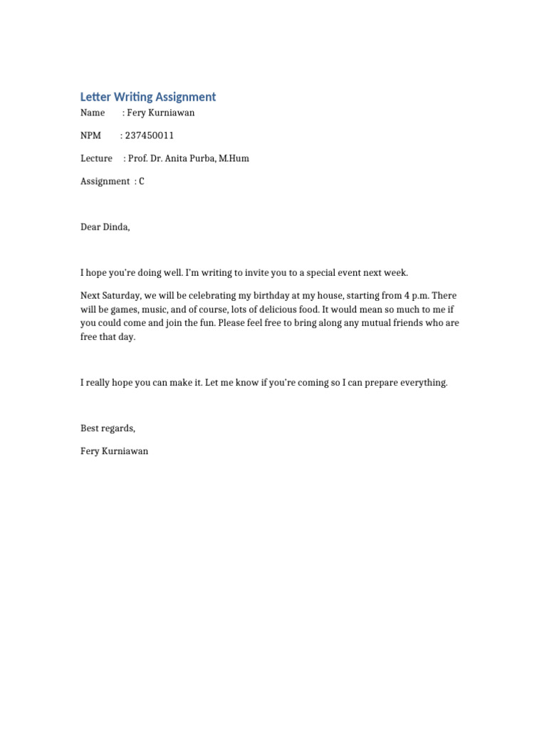 Letter Assignment FeryKurniawan | PDF