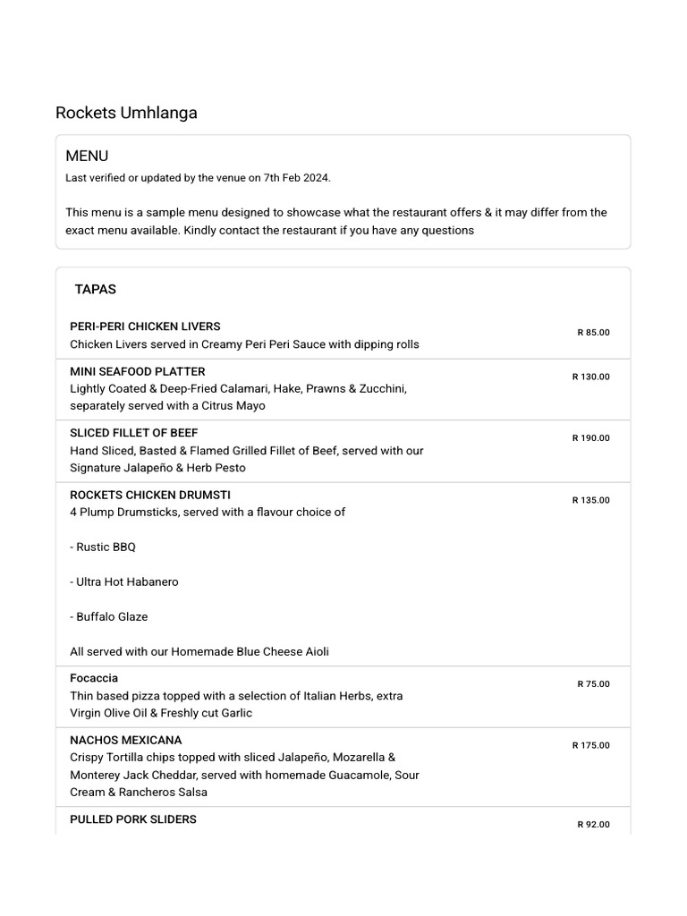 Rockets Umhlanga Menu Dineplan | PDF | Hamburgers | Sushi