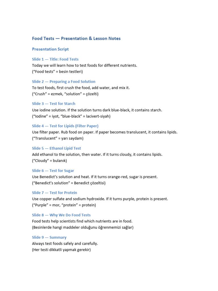 Essential Food Tests for Nutrients | PDF | Foods | Chemistry