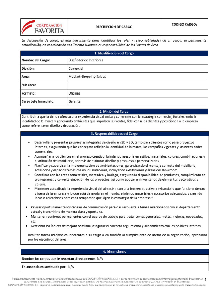 Descripción del Cargo: Diseñador de Interiores | PDF | Diseño | Marca
