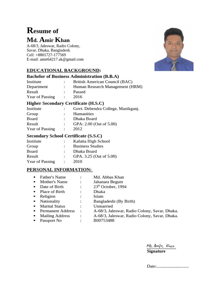 Md. Amir Khan Resume Summary | PDF
