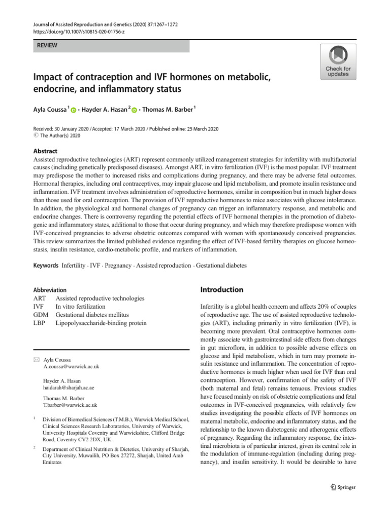 Coussa (2020) Article_ImpactOfContraceptionAndIVFHor | PDF ...