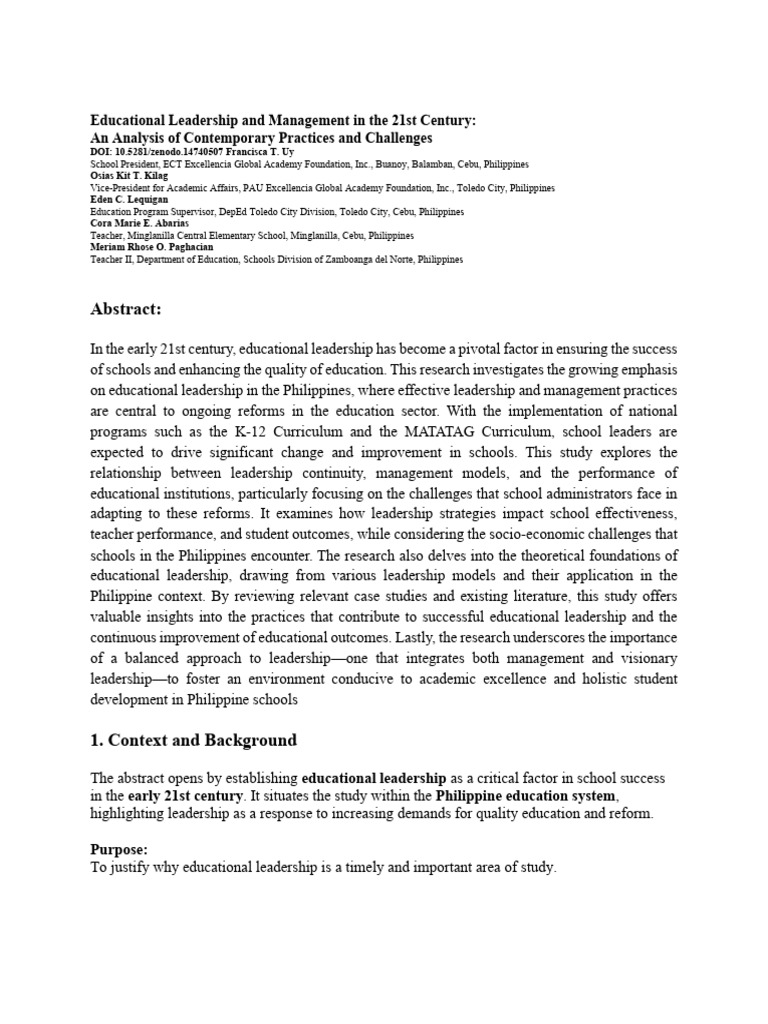 21st Century Educational Leadership Insights | PDF | Leadership ...