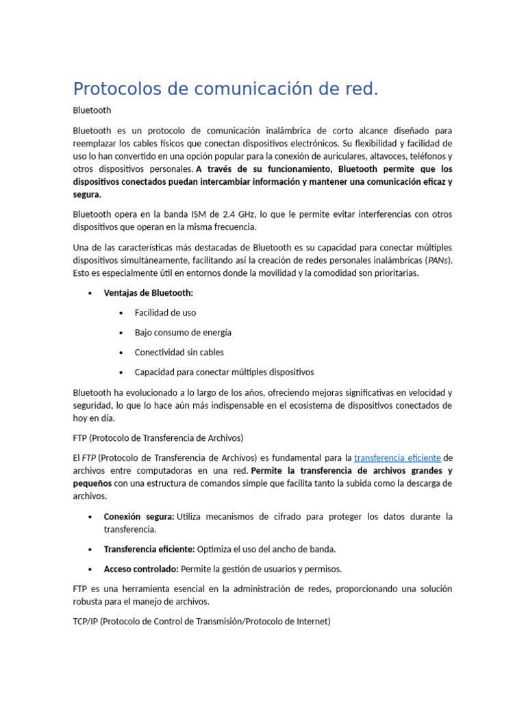 Protocolos de Comunicación de Red: Guía Completa | PDF | Bluetooth ...