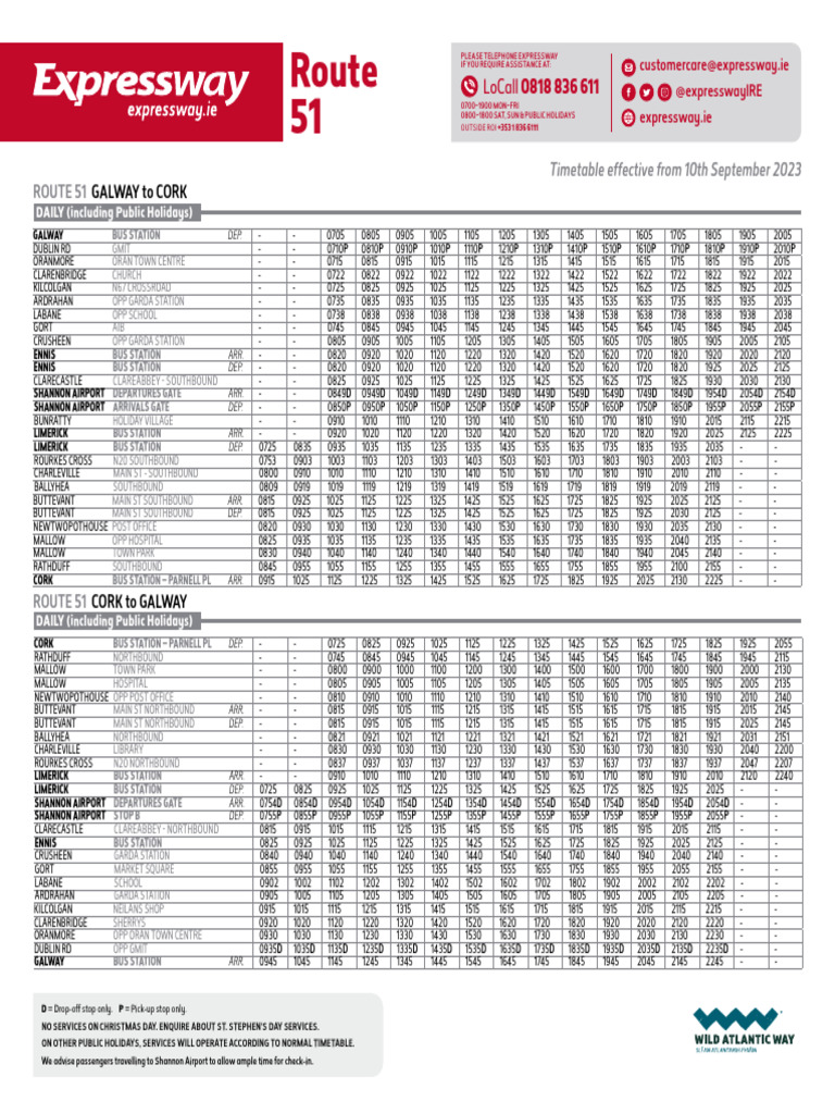 Route 51 Galway to Cork Timetable | PDF
