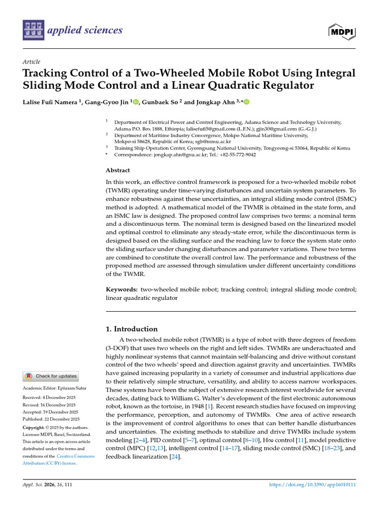 Tracking Control of a Two-Wheeled Mobile Robot Usi | PDF | Control ...