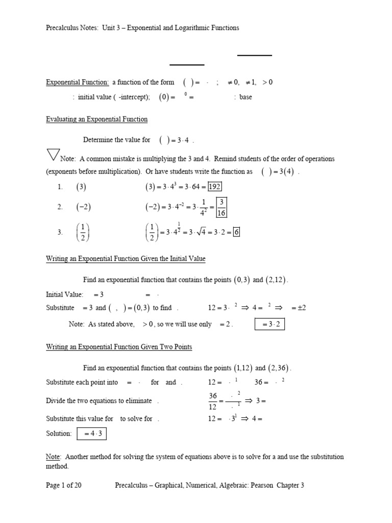 2132PrecalcUnit03Notes-Exp&LogFunctions | PDF | Logarithm | Exponential ...
