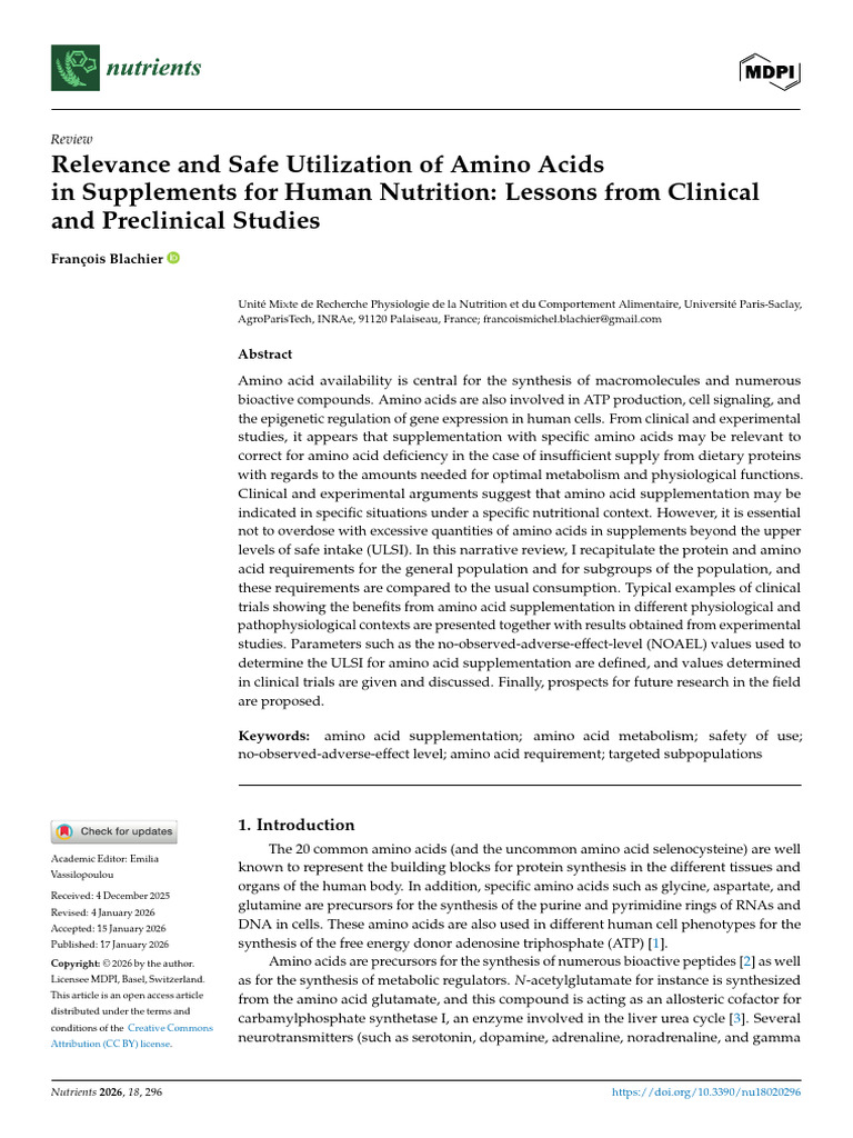 Safe Amino Acid Supplementation Insights | PDF | Biosynthesis | Leucine
