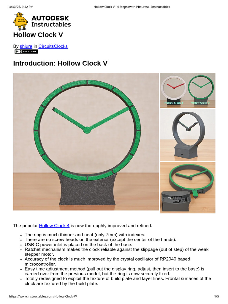 Hollow Clock V: DIY Guide and Parts | PDF | Gear | Clock