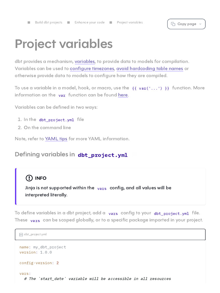 Project Variables _ Dbt Developer Hub | PDF | Scope (Computer Science ...